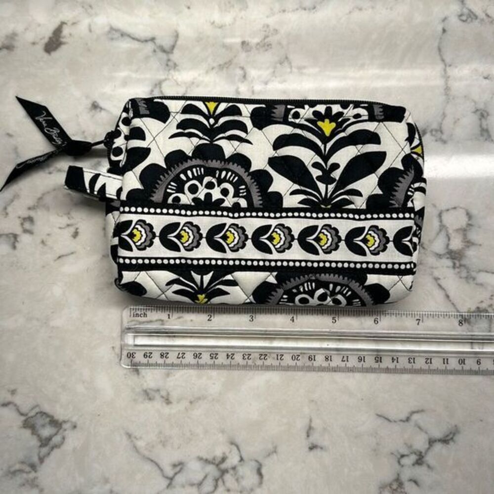 Vera Bradley Cosmetic Makeup Bag Travel Toiletry‎ Pouch Black White Floral